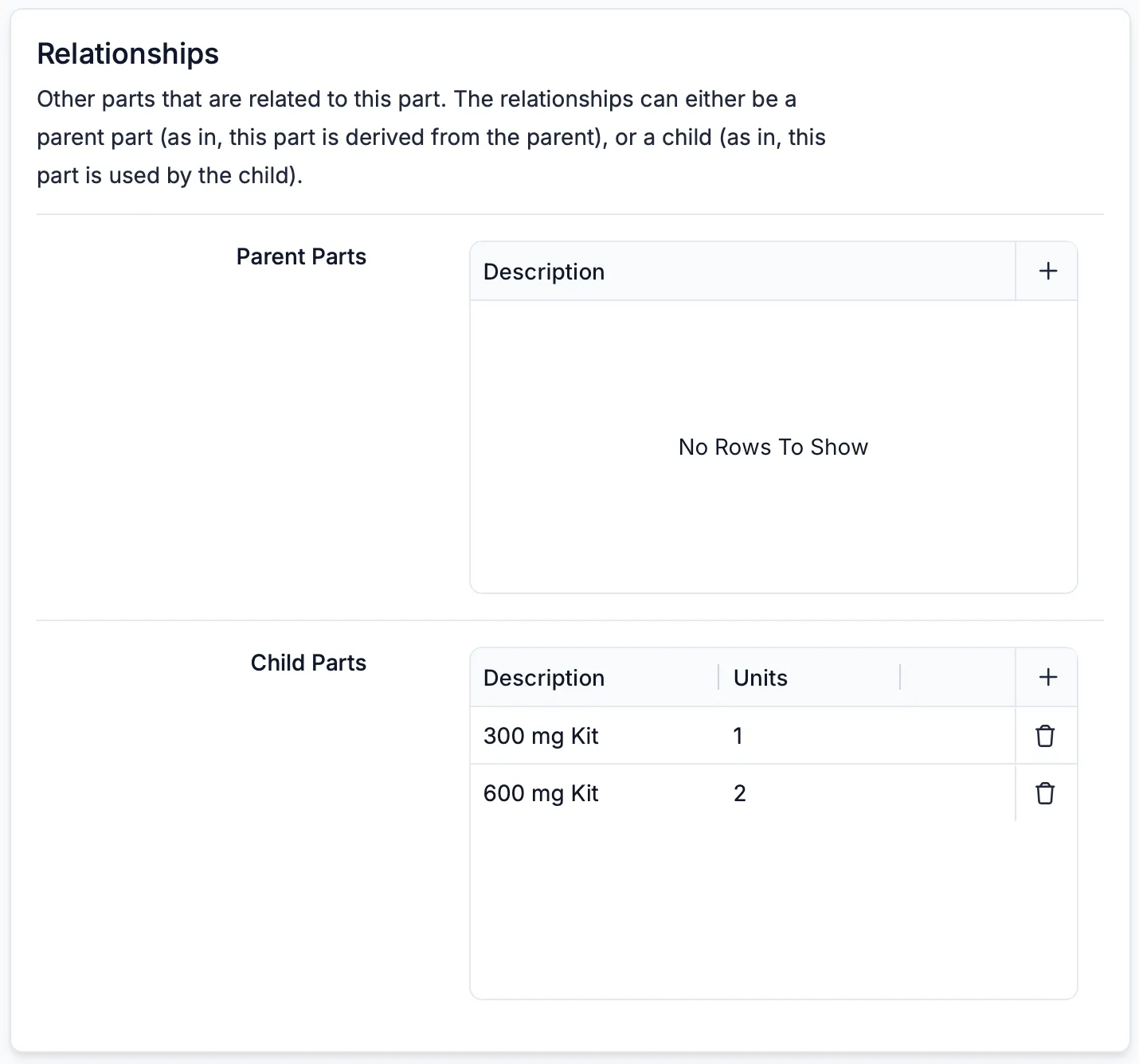 A part’s relationship management section