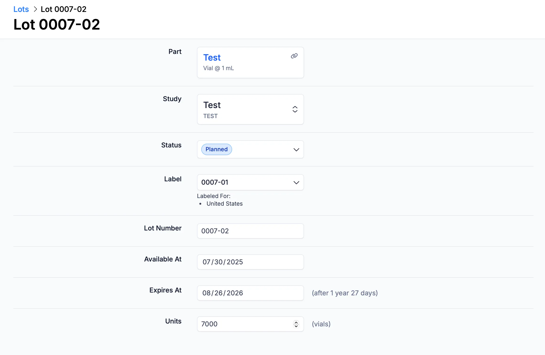 The updated lot detail interface