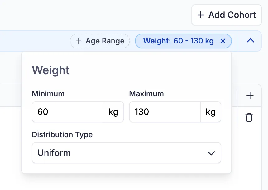Specifying a weight distribution for a cohort