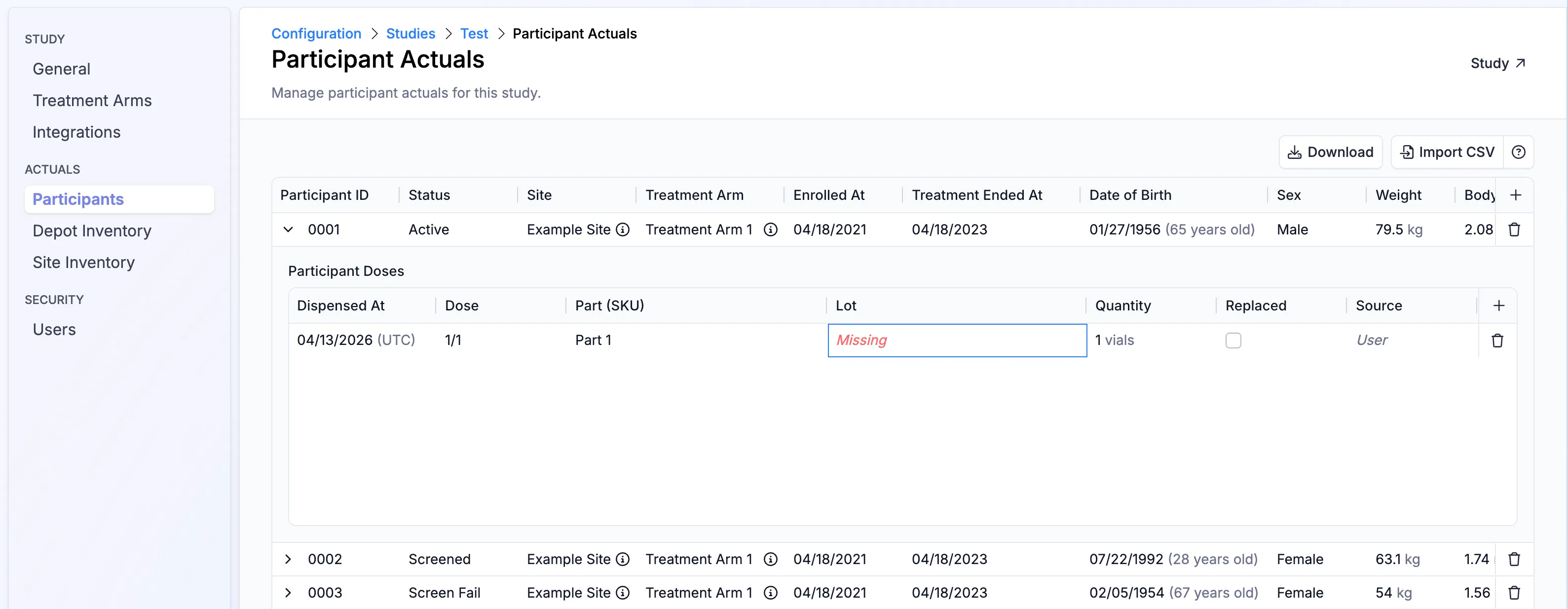 Viewing all participant actuals in the system.